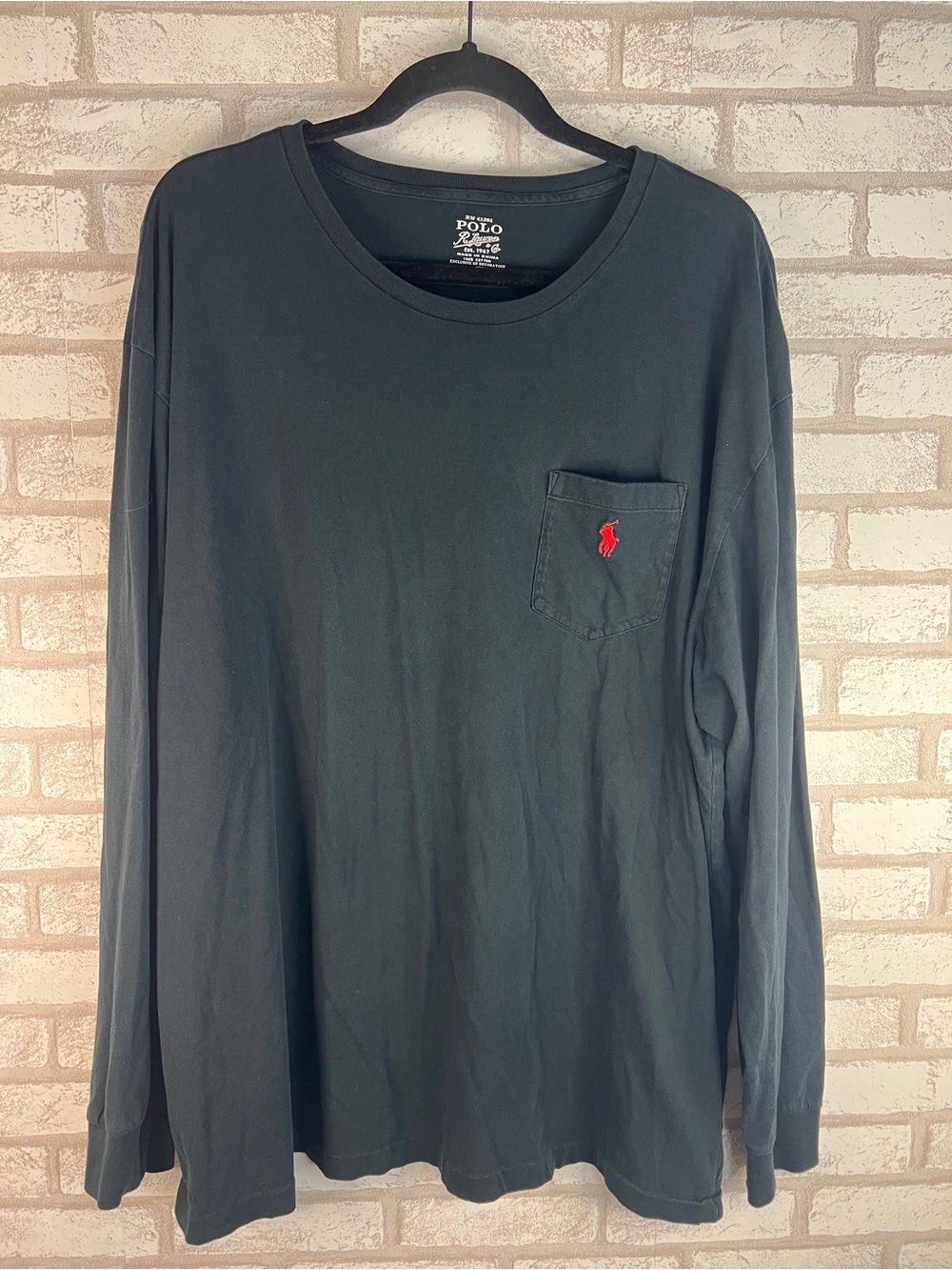 Polo by Ralph Lauren Black Long-Sleeve Pocket Tee with Red Pony
